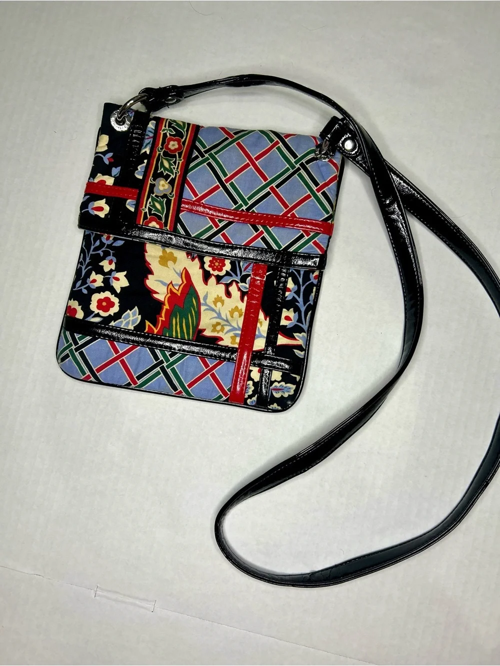 Vera Bradley Floral & Lattice Print Crossbody with Black and Red Trim